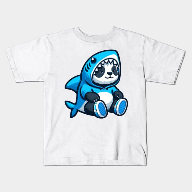 Blue Panda Shark Kids T-Shirt by MoDesigns22 